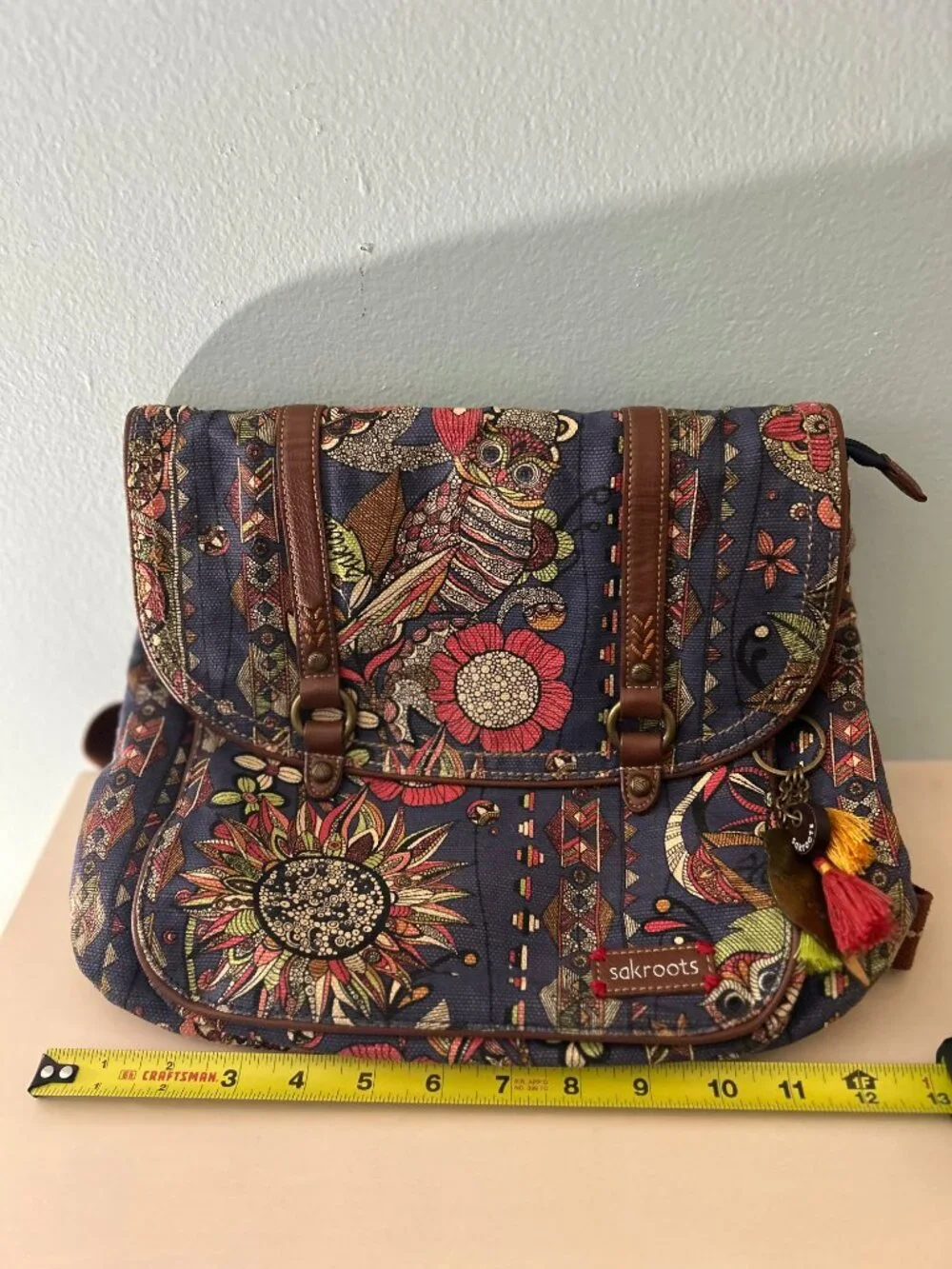 Sakroots Navy Owl and Floral Print Backpack